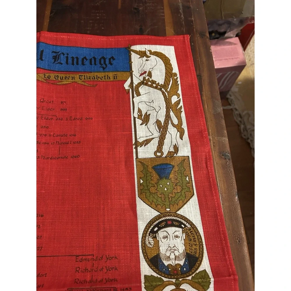 Vintage Ulster Irish Linen Tea Towel- The‎ Royal Lineage Wall Hanging Art- NWT